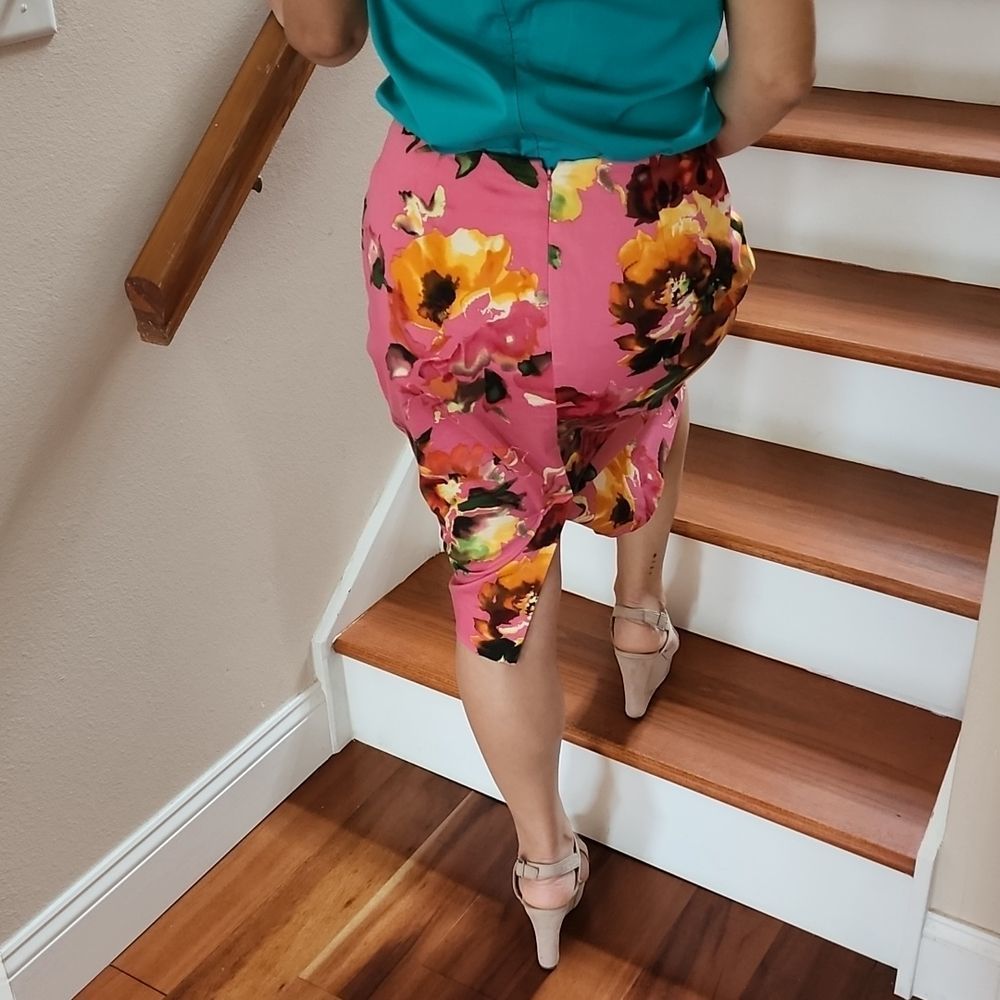 VEUC Sz 6 Talbots Rose Floral Lined Pencil Skirt - Picture 5 of 12